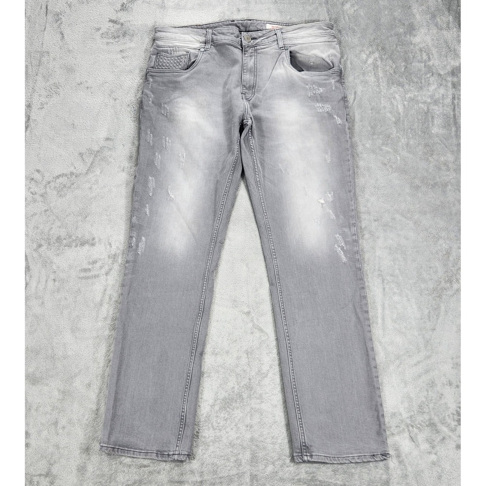 Ed Hardy Jeans Mens 38 Gray Slim Fit‎ Distressed Denim Dagger Born To Raise Hell